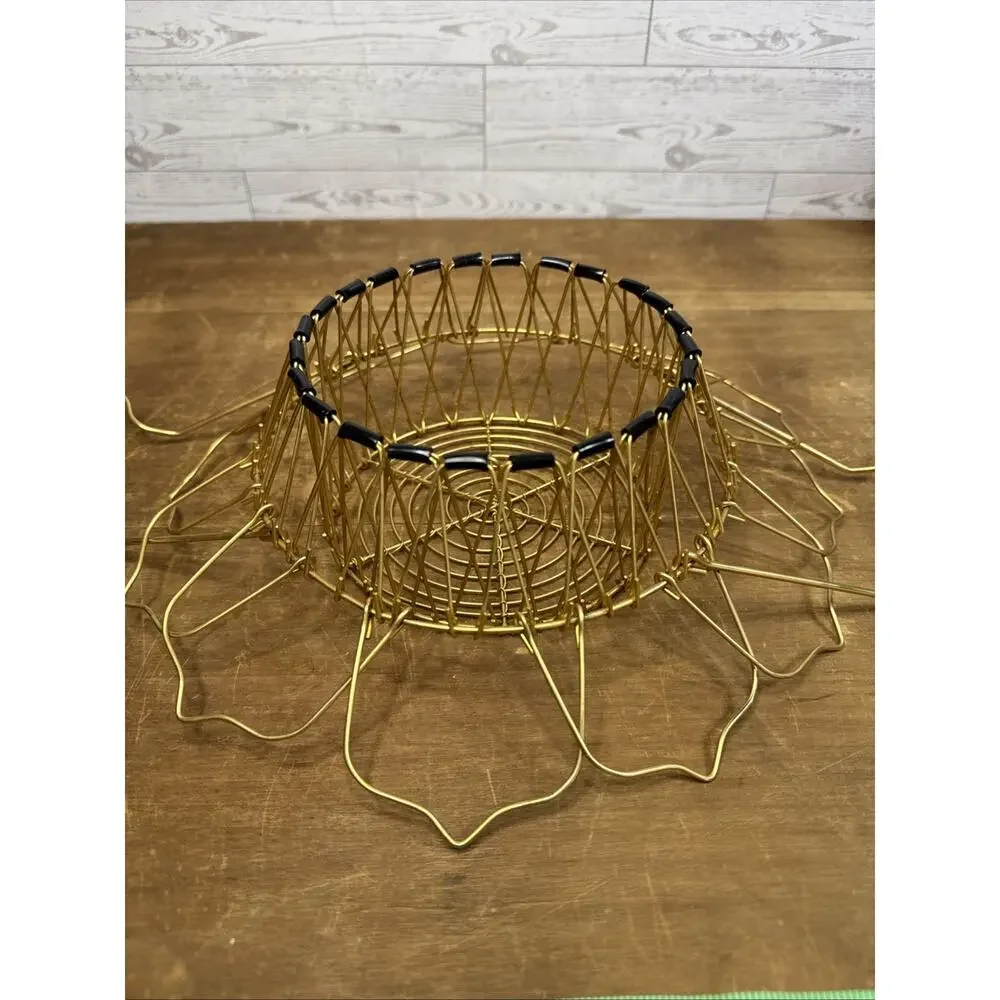 Vtg MCM Expandable Gold Wire Fruit Egg Basket Folding Atomic Style